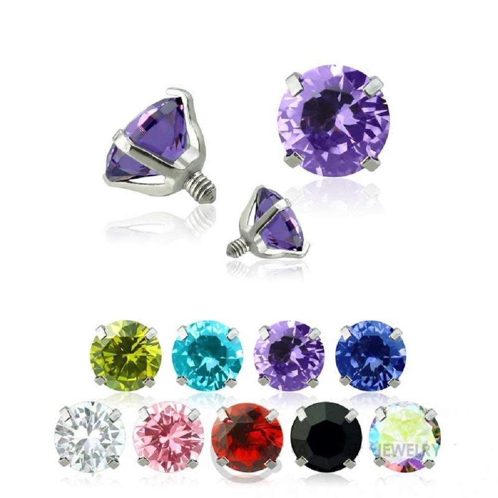 316L Surgical Steel Internally Threaded Round Prong Set Gem Dermal Top