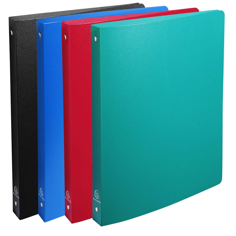 Exacompta - Ref. 51490E - Set of 5 semi-rigid OPAK binders - 4 round rings diameter 20 mm - Spine 30 mm - External dimensions: 32 x 25 cm - Format to file A4 - 4 assorted colors