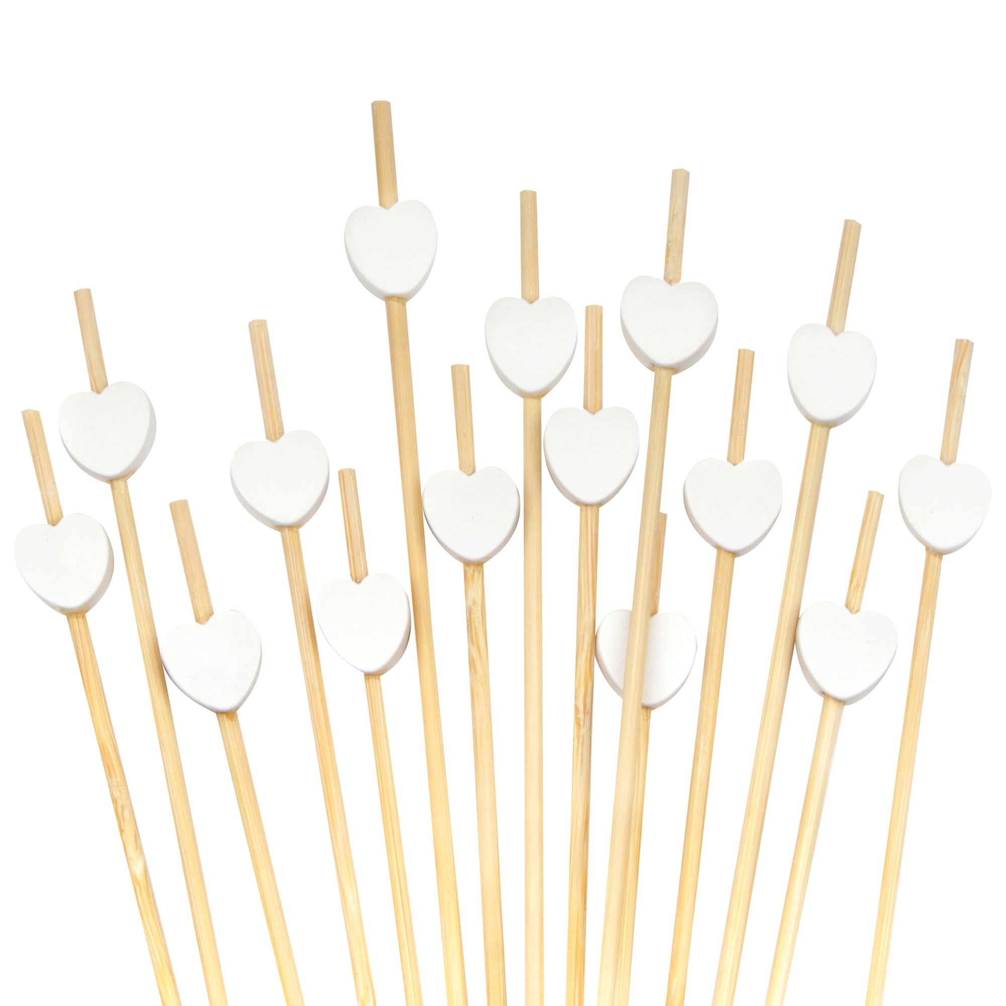 BambooMN 4.7" (12cm) Decorative White Heart Bamboo Cocktail Fruit Sandwich Picks Skewers for Catered Events, Holiday's, Restaurants or Buffets Party Supplies, 300 Pieces