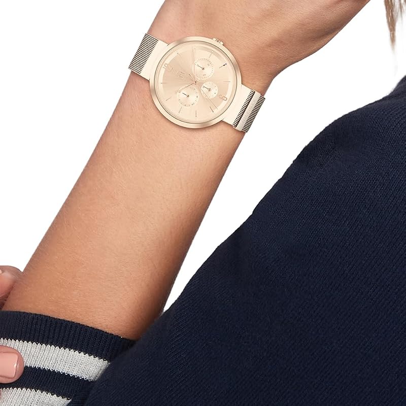 Montre Analogique Multifunction à Quartz pour Femme avec Bracelet Milanais en Acier Inoxydable Couleur Or Rose Clair - 1782538