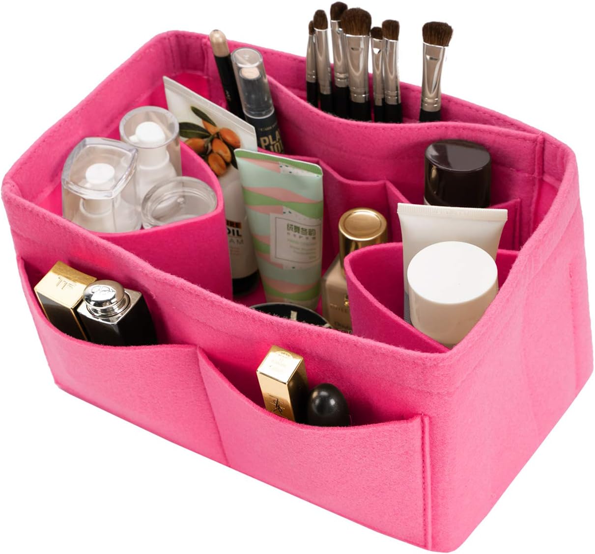 2mm Purse Organizer Insert 10 Pockets Bag in Bag Super Light Weight for Women's Handbag or Tote (Medium+, Rose Red)