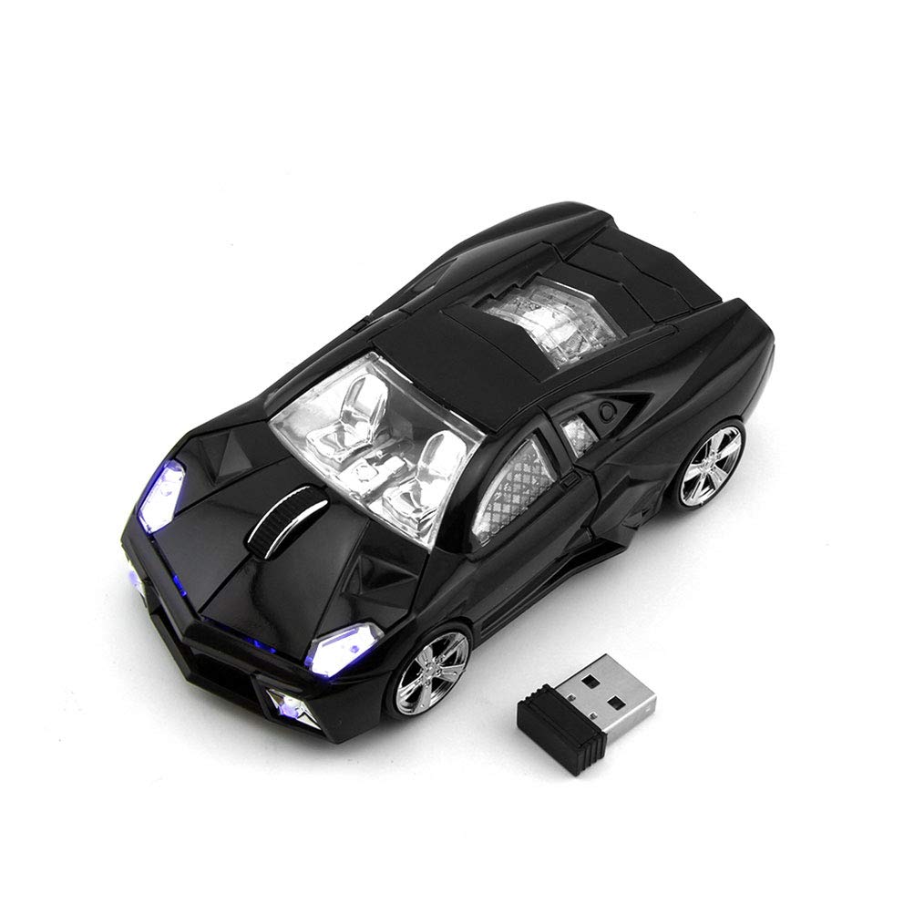 Cool Sports Car Shape 2.4Ghz Wireless Mouse 3 Button 1600DPI Optical Office Mice with USB Receiver for PC Laptop Computer (Black)