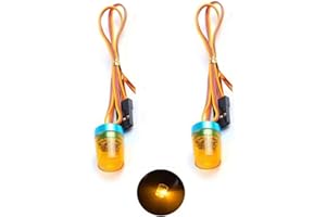 Chanmoo 1/10 1/14 RC Car Led Flash Lights Police OD 13MM Multi-Function 360 Degree Rotating Flashing Lamp for 1:10 Off Road Car 1:14 Tamiya Tractor RC Truck 2PCS (Yellow)
