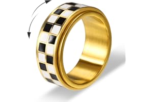 Checkered Fidget Ring, Checkered Thumb Rotating Ring Black White Adults Fidget Rotating Spinner Jewelry Gifts for Relaxation 