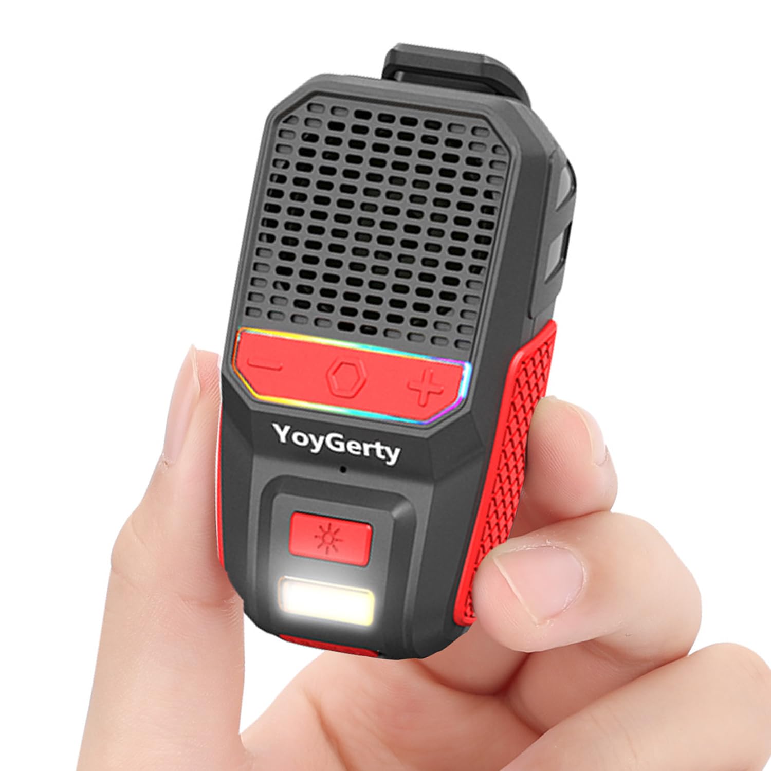 Photo 1 of 2025 Upgrade Wearable Bluetooth 5.4 Speaker, IPX6 Waterproof Clip on Wireless Speakers, Portable Speaker with RGB Lights and Flash, Built-in Mic,15H Playtime for Cycling/Home/Party/Beach/Outdoor(Red)