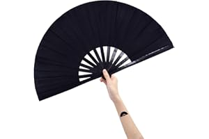 Amajiji Large Rave Fan Folding Hand Popping Fans for Line Dancing, Big Clacking Fans Clap Fan for Boots On The Ground Dance,Party,Decoration,Festival (Black)