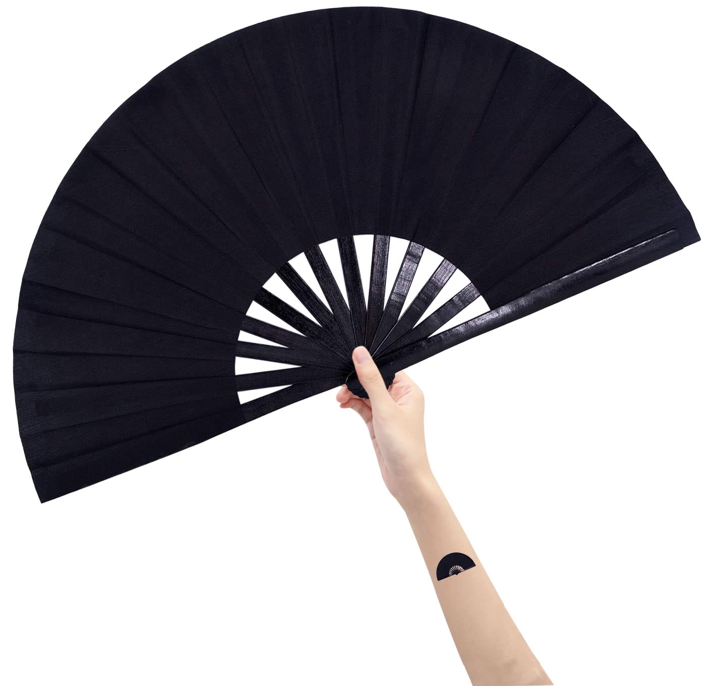 Amajiji 大型折りたたみ扇子 女性/男性用、中国製/日本製竹とナイロン布製折りたたみ扇子 パフォーマンス、フェスティバル、イベント、ギフト、クラフト、ダンス、装飾用 (ブラック)商品画像