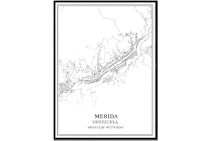 TANOKCRS Merida Venezuela Map Wall Art Canvas Print Poster Artwork Unframed Modern Black and White Map Souvenir Gift Home Decor