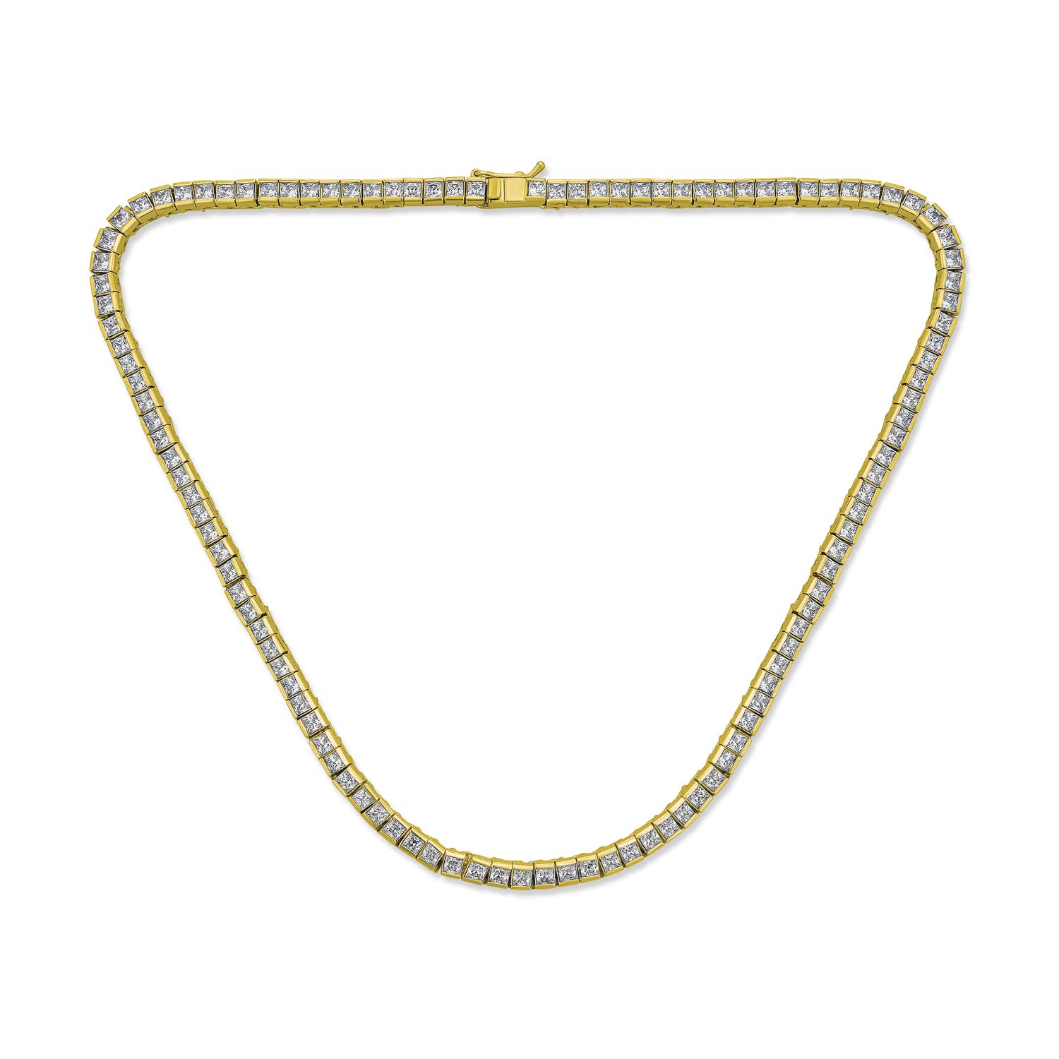 Bling Jewelry Classic Traditional Bridal Cubic Zirconia AAA CZ Square Princess Cut Channel Set Tennis Necklace Collar For Women Wedding Prom Gold Plated — image 1