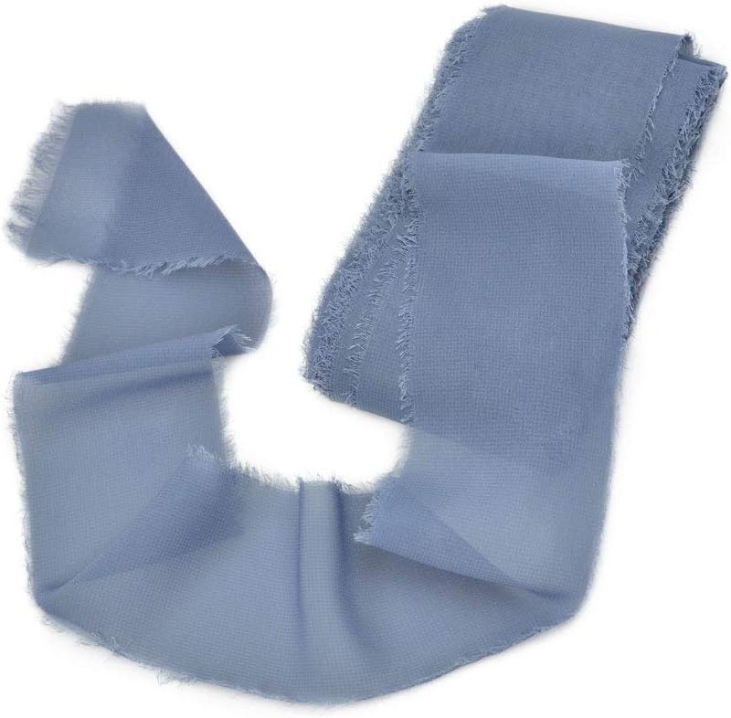 Mixsuperstore Dusty Blue Chiffon Ribbon Handmade Sample Swatch 2-1/2"x 15Yd Fringe Ribbon for DIY Crafts, Wedding Party Decorations