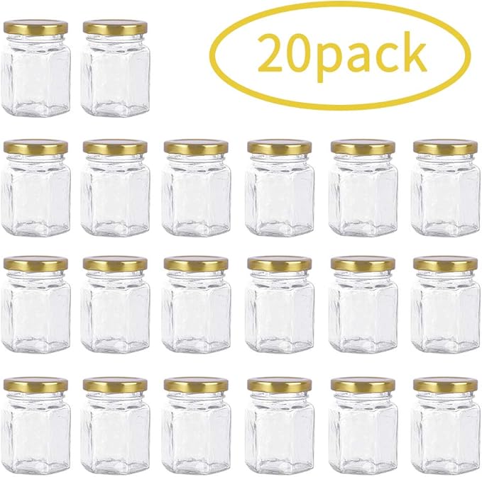 3 oz 90 ml Clear Glass Canning Jars with Gold Lids.Glass Jam Jars for Honey, Wedding Favors