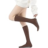 Yoga Pilates Socks with Grips for Women Ribbed Knee Highs Non Slip Cushioned Over the Calf Socks for Barre Ballet Dance