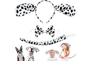 Krgiqn 3 Pack Dalmatian Dog Costume Set,Puppy Ears Black and White Dog Headband,Bow Tie Tail Head Hoops Kit Accessories for Kids Halloween Christmas Cosplay,Party Decoration