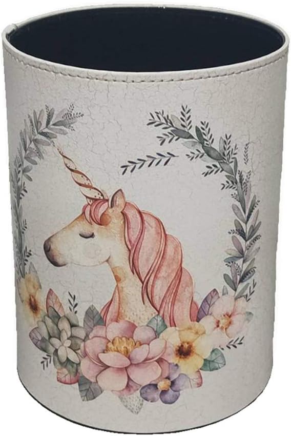 DPIST Unicorn Retro Small Trash Can Waterproof Waste Paper Basket Waste Can Wastebin Dustbin Garbage Bin Without Lid PU Leather