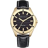 Perry Ellis Solar Powered Mens Watch | Vegan Leather Water-Resistant Analog Wrist Watches for Men | 42mm Case | Relojes para Hombres | Elegant Gift for Man