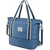 WALNEW Travel Duffel Bag, Weekender Overnight Carry On Bag for Women Men, Foldable Waterproof Gym Luggage with Metal Buckle Detachable Shoulder Strap and Wet Compartment (Peacock Blue)