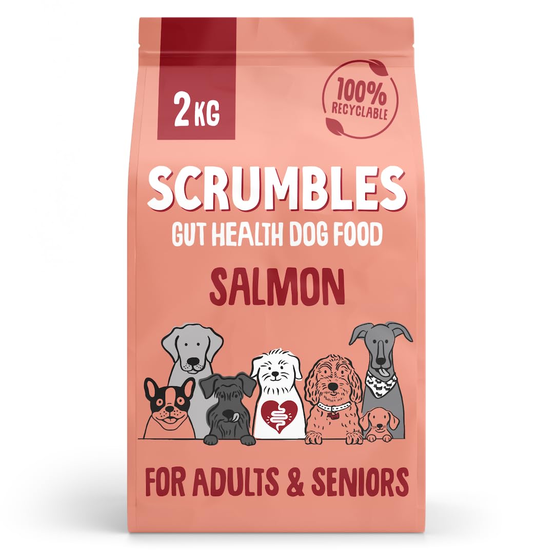 Scrumbles Natural Dry Dog Food, Grain Free Recipe with Fresh Salmon, for Adults and Senior Breeds, 2 kg Bag,package may vary