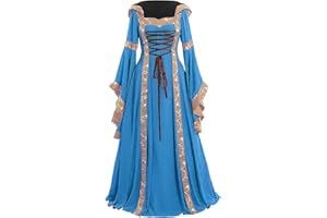 JEGULV Medieval Dresses for Womens, Halloween Women's Plus Size Renaissance Traditional Irish Over Dress 1800s Princess Dress