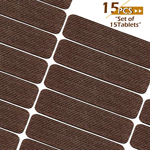 Seloom Stair Treads Carpet Non-Slip with Non Skid Rubber Backing Specialized for Indoor Wooden Steps, Washable Step Rugs Perfect for Dogs(Brown3, 15-Pack, 8 x 30 in)