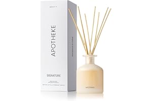 Apotheke Luxury Scented Reed Diffuser for Home, White Vetiver - 6.7 Fl Oz Essential Oil Aromatherapy - 10 Rattan Scent Sticks Room Diffuser - Long-Lasting Fragrance for Bedroom, Home, Bathroom