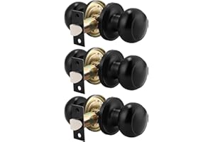 Probrico (3 Pack Round Passage Door Knob(Non-Locking Knobs), Keyless Doorknobs Interior/Exterior Door Lockset,Passage Knobs for Hallway/Closet,Black Finish Modern Design Door Hardware