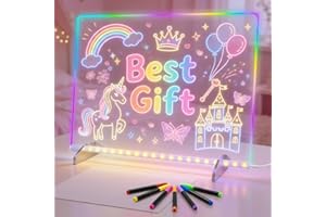 LED Drawing Board, Easter Gifts for Kids, 17" Light Up Reusable Glow in The Dark Drawing Tablet with 7 Colors, Erasable & No 