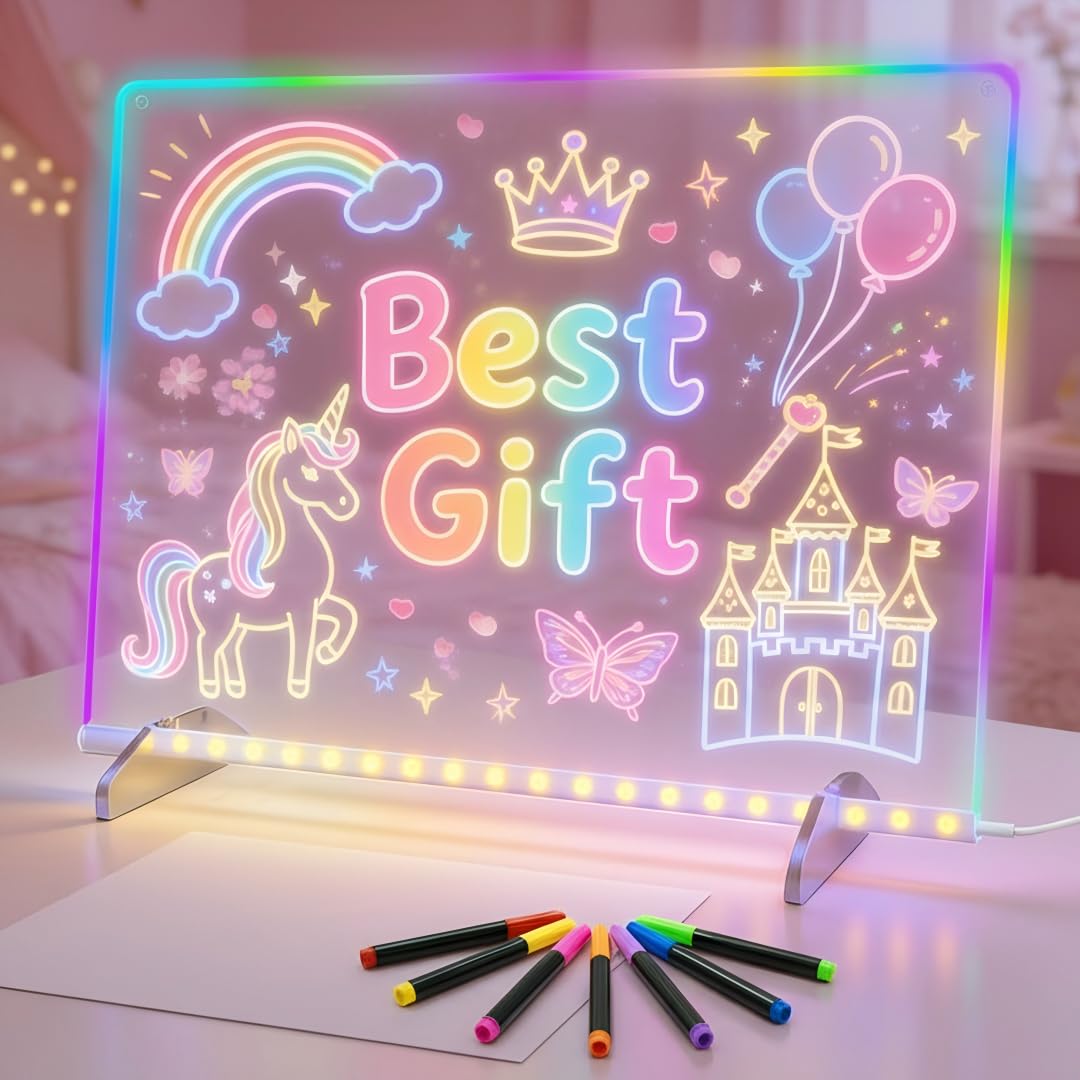 Photo 1 of LED Drawing Board for Kids, 17" Light Up Doodle Board, Reusable Glow in The Dark Drawing Tablet with 7 Colors, Erasable & No Mess Art Toy for Ages 3-12+, Best Birthday Gift for Girls Boys (2026 New)