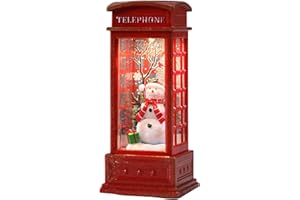 BAVOKON Christmas Vintage Red Telephone Booth Decor,Christmas Lighted Phone Booth With Santa/snowman/christmas Tree,Christmas Lantern Phone Booth,Festival Ornament For Christmas Tabletop Centerpiece Home