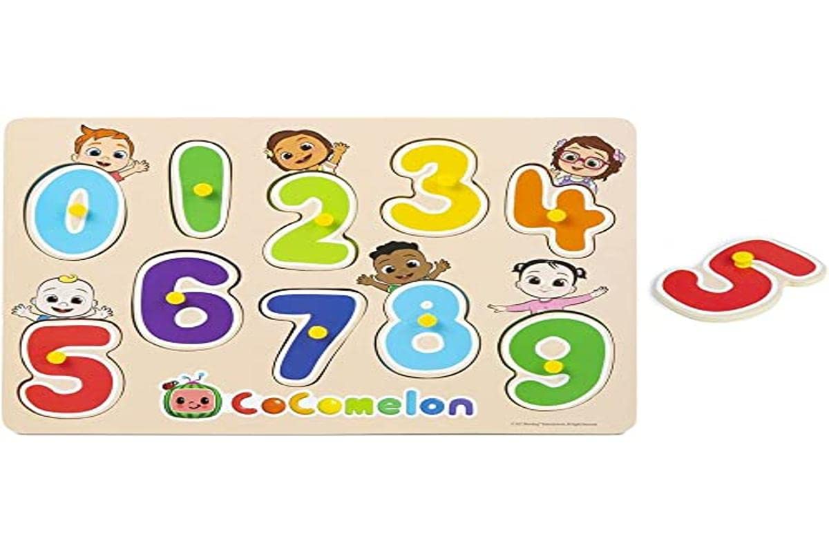 CoComelon Wooden Numbers Peg Board - Educational Toy Game for Toddlers