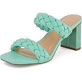 Dunes Iris Chunky Braided Heel Sandals for Women, Block Heel Square Toe Summer Sandals with Memory Foam