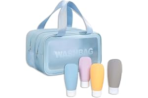 IFYON Double Handle Wet/Dry Travel Toiletry Bag with 4 Pcs Travel Size Bottles, Travel Toiletries Bag for Women & Men (Blue)