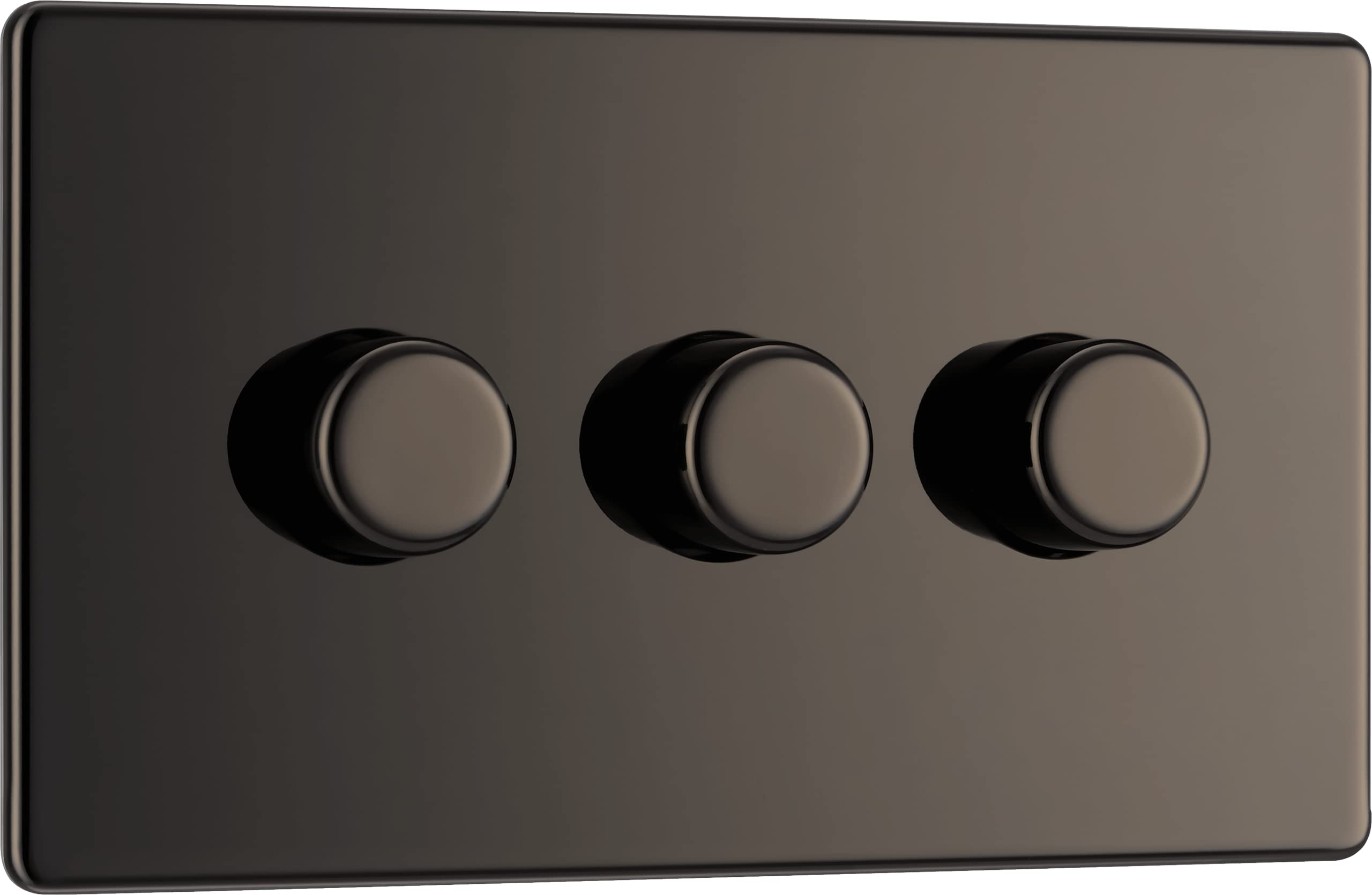 BG Electrical Intelligent Triple Wall Dimmer Switch, 2 Way, Screwless Front Plate, Premium Flatplate, Black Nickel, 200W, FBN83