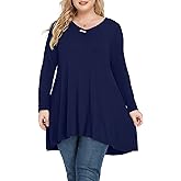 POSESHE Plus Size Tops for Womens Summer Clothes Short/Long Sleeve Shirts Casual V Neck Tunic Asymmetrical Blouses L-5XL