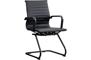 BoisKom Office Guest Reception Chair, Conference Room Chairs Waiting Room Chairs, Modern Leather Office Desk Chair No Wheels（Matte Black）