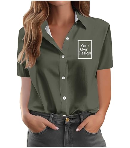 design your own dress shirt Womens Custom Shirts Personalzied Short Sleeve Button Down Blouses with Text Photo Custom Work Tops Customized T Shirts for Women Customizable Gifts Trendy Bussiness V Neck Blouse Tees at lacy rows are 6 Zeagoo Summer Dresses for COLOR:PLUM