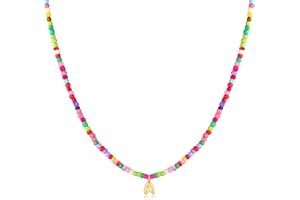 M MOOHAM Stocking Stuffers for Girls Kids - Colorful Beaded Initial Necklaces for Women Girls Jewelry Cute Dainty Bead Bohemian Letter Necklace Birthday Christmas Gifts for Kids Girl Women