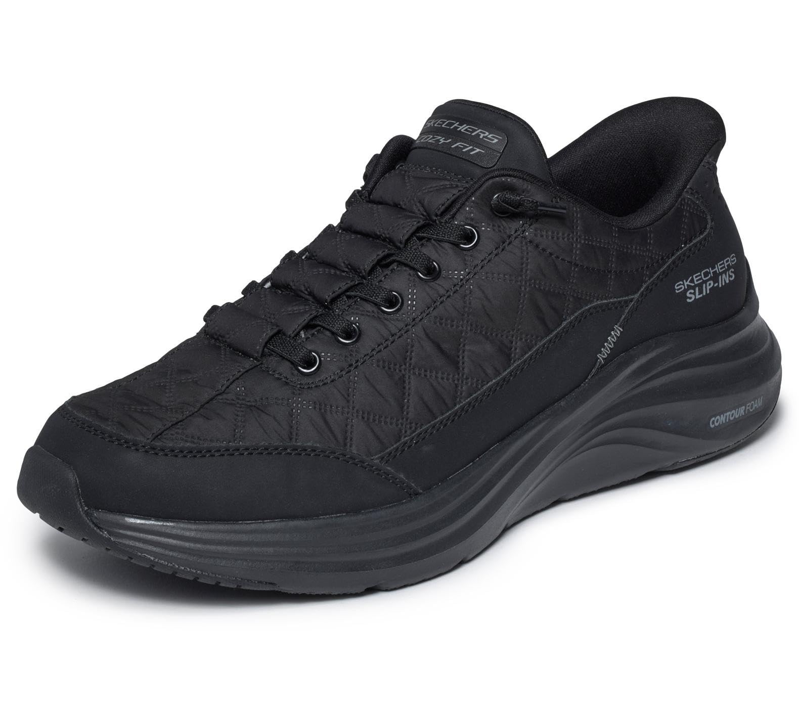 Skechers Men's Contour Foam Cozy Fit Hands Free Slip-in Sneaker,Black/Black,11 Wide Image