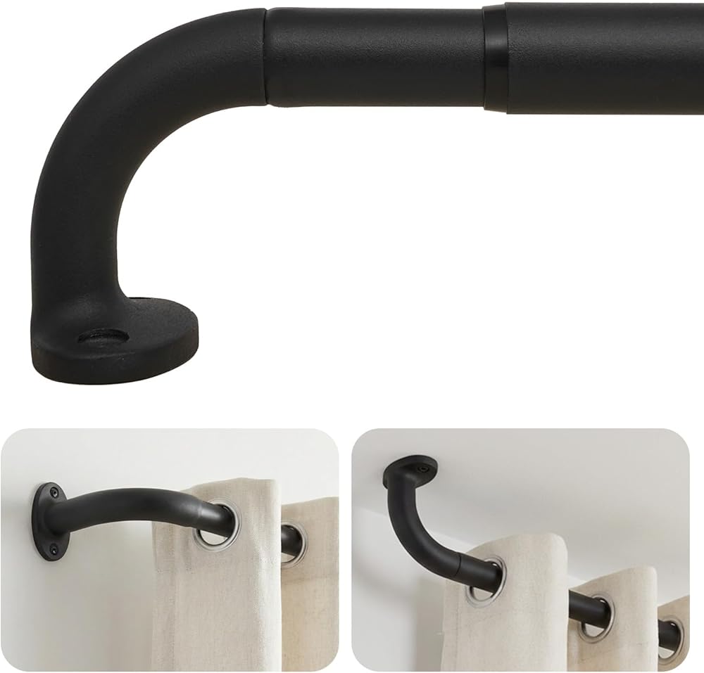 ASULUPHY Blackout Curtain Rod 32-48 In, Wrap Around Window Curtain Rods, 1 Inch Diameter Adjustable Door Curtain Rod, Long Cu