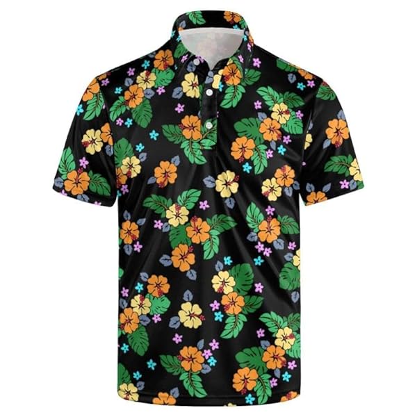 MEN’S CLASSIC GOLF SHIRT TROPICAL HIBISCUS FLOWERS SHORT...