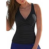 Firpearl Tankini Tops for Women Tummy Control Bathing Suit V Neck Criss Cross Swimsuit Top Only No Bottom