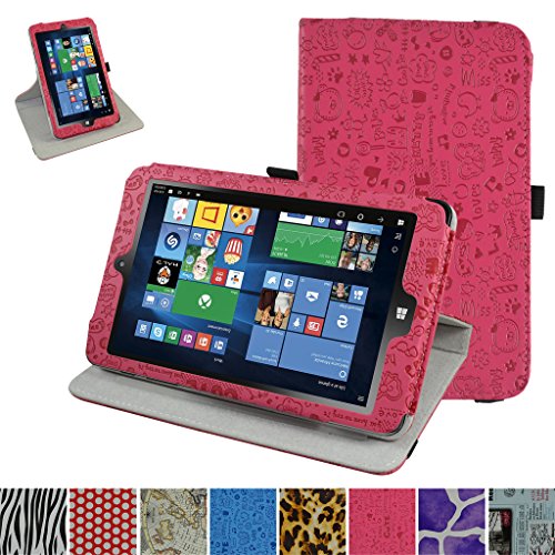 Insignia NS-P08W7100 Rotating Case,Mama Mouth 360 Degree Rotary Stand With Cute Lovely Pattern Cover For 8" Insignia Flex NS-P08W7100 Windows 10 Tablet 2016,Rose Red