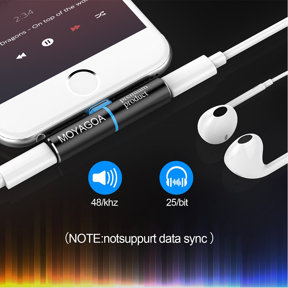 Lightning Headphone Adapter iPhone dongle - Listening to Music + Charging at the same time. Supports IOS11. iPhone7, 7 Plus, 8, X. Operates perfectly for your device. Comes with a bright metal case. M