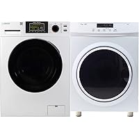 Space-saving washer and dryer set which can be used as Stacked unit or a Side-by-Side option with Sanitize, Allergen…