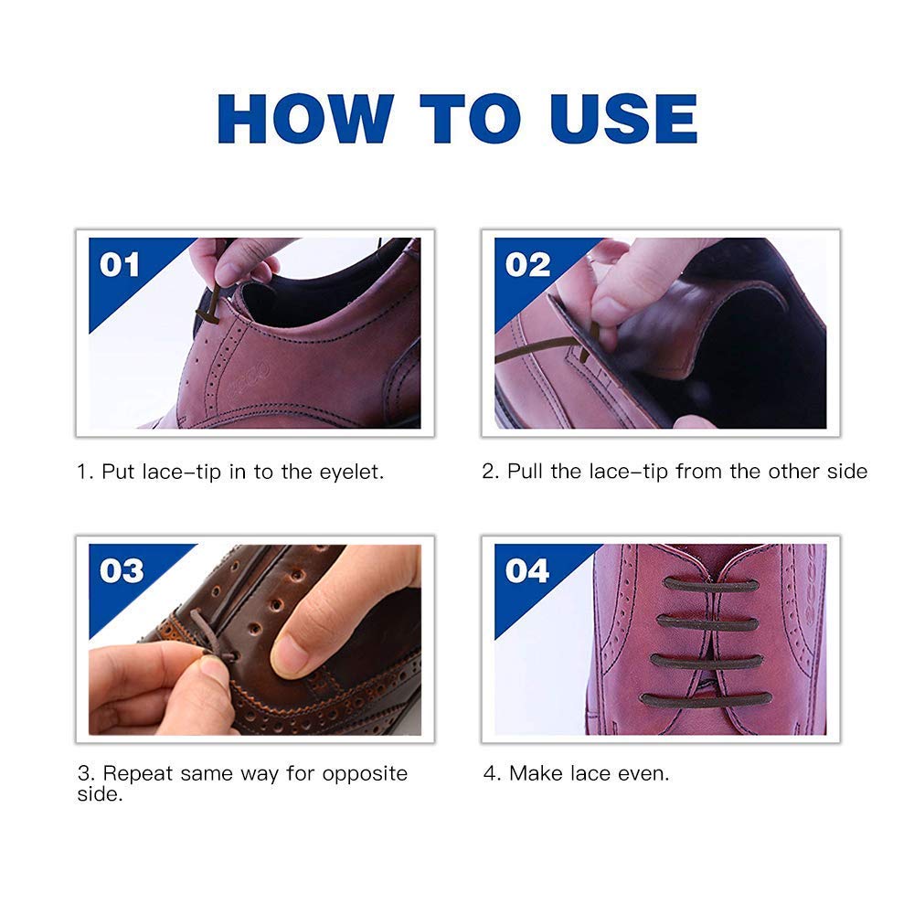 Shackcom No Tie Shoe Laces for Men and Women, Silicone Elastic Waxed Thin Oxford Round Shoelaces for Dress and Leather Shoes