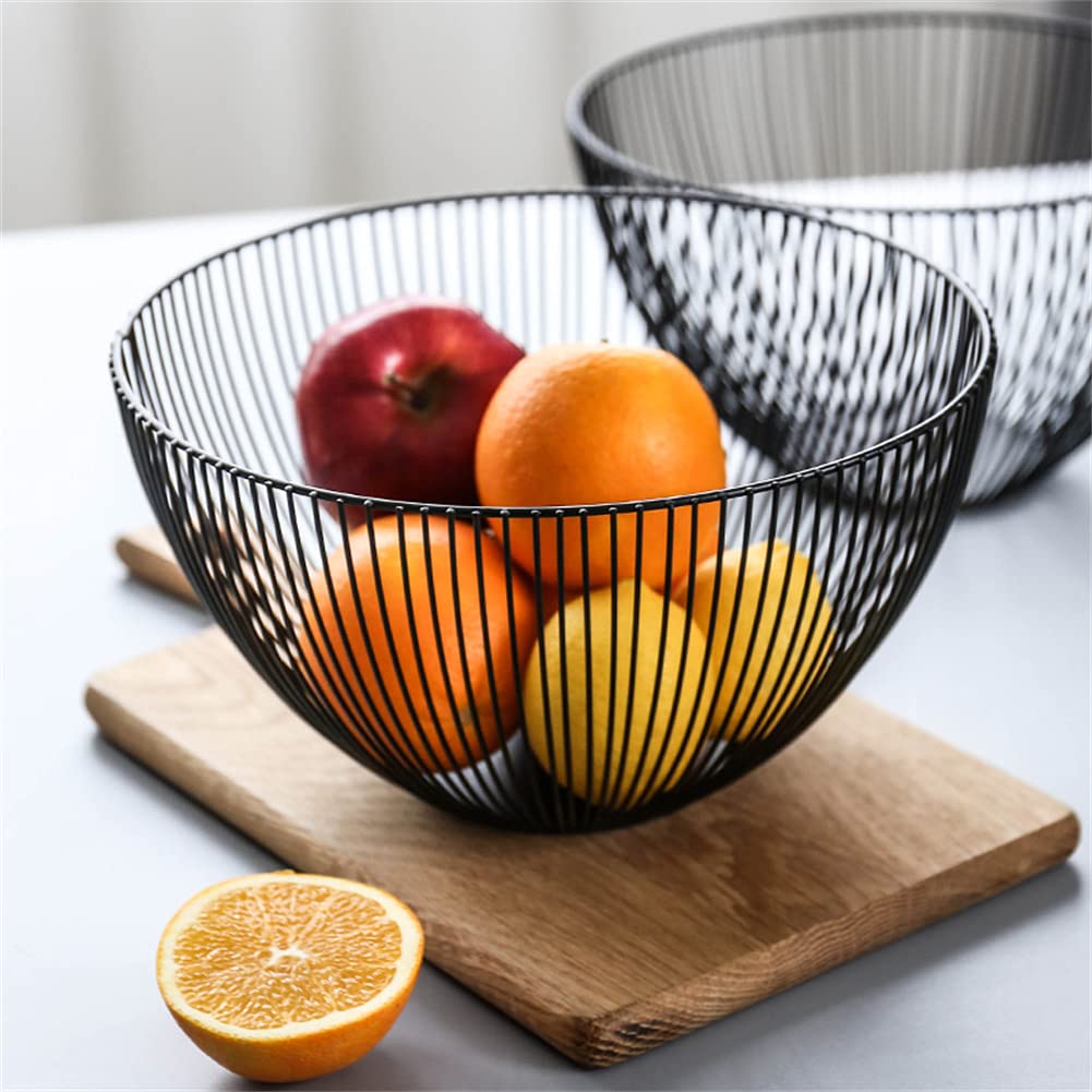 NORHOR Metal Fruit Basket, Iron Wire Fruit Basket, Fruit Bowls, Fruit and Vegetable Storage Basket with Wave Shape Design for Kitchen- Decorative Countertop Centerpiece (Black straight)