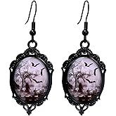 Gothic Bat Cameo Earrings Vintage Witch Dangle Earrings Punk Dark Raven Earrings Halloween Jewelry Accessories for Women