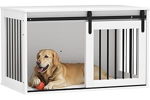 PawHut Dog Crate Furniture, 39" Dog Crate End Table Indoor Dog House for Large Dogs, with Sliding Door, Lock, White