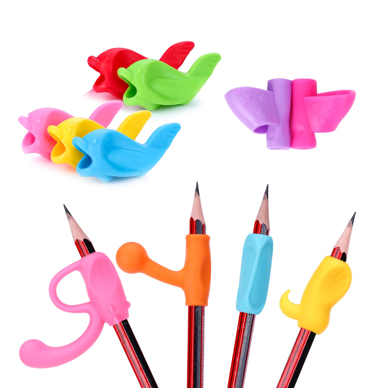 Pencil Grips, MEZETIHE Butterfly Fish Colorful Pencil Grip for Kindergarten Preschooler Kids Handwriting (11PCS)