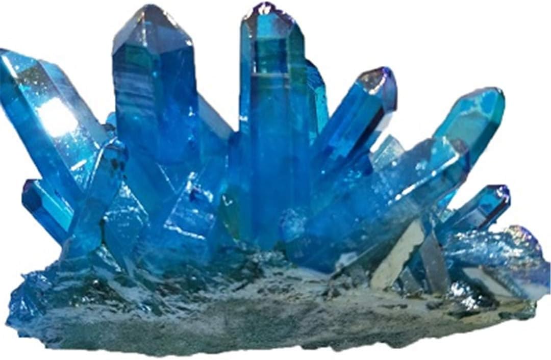 KAUSSE Blue Aura Crystal Cluster Quartz Titanium Aura Flower Natural Stones and Minerals Stone Decoration for Home