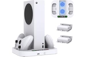 AUARTE Charging Stand with Cooling Fan for Xbox Series S Console, Controller Accessories Charger Station Dock with 2 x 1400mAh Rechargeable Battery Packs,3 Levels Fans Speed for Xbox Series S